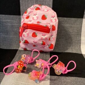 NEW 🌸 🍓Hamster & Strawberry Backpack keychain with with 5 straw toppers